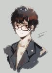  1boy amamiya_ren black_hair glasses looking_at_viewer male_focus persona persona_5 short_hair smile solo 