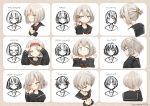  1girl bangs black_serafuku bob_cut face grey_eyes grey_hair hair_ornament hairband hairclip hand_in_hair jitome messy_hair original pixie_cut school_uniform serafuku short_hair short_ponytail tareme usui_harusame 