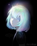  1other androgynous artist_request black_background colored_eyelashes diamond_(houseki_no_kuni) gem_uniform_(houseki_no_kuni) glowing glowing_hair houseki_no_kuni looking_at_viewer multicolored multicolored_eyes multicolored_hair rainbow_eyes rainbow_hair short_hair solo sparkle upper_body 