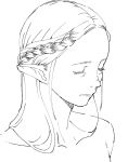  1girl braid closed_eyes closed_mouth elf forehead futoshi_slim greyscale long_hair monochrome nude original pointy_ears simple_background solo upper_body white_background 