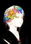  1girl black_background closed_mouth colorful highres hiranko original pale_skin short_hair simple_background solo upper_body yellow_eyes 