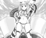  &gt;:) 1girl bikini blush commentary_request elbow_gloves fate/grand_order fate_(series) gloves helena_blavatsky_(fate/grand_order) helena_blavatsky_(swimsuit_archer)_(fate) monochrome navel nishimi_shin solo swimsuit thigh-highs 