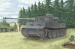  2boys day forest grass ground_vehicle military military_vehicle motor_vehicle multiple_boys nature original sky t-34 tank tiger_i tree world_war_ii yjy303 