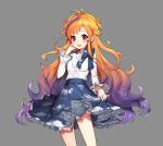  1girl ahoge andante blonde_hair bow braid commission dress frills gradient_hair long_hair long_sleeves looking_at_viewer multicolored_hair open_mouth orange_hair original purple_hair red_eyes smile upper_body wavy_hair 