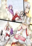  baby bare_shoulders blonde_hair comic commentary crown dress_of_heaven emphasis_lines fate/grand_order fate_(series) florence_nightingale_(fate/grand_order) fujimaru_ritsuka_(male) ginhaha holding holding_baby irisviel_von_einzbern jack_the_ripper_(fate/apocrypha) jeanne_d&#039;arc_(alter)_(fate) jeanne_d&#039;arc_(fate)_(all) minamoto_no_raikou_(fate/grand_order) pink_hair purple_hair silent_comic silver_hair sparkle 