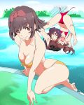  armpits bikini black_swimsuit bow breasts brown_hair cleavage hair_bow kinniku_buster long_hair medium_breasts multicolored_hair pool red_bikini redhead sakai_yuki_(wug) short_hair streaked_hair swimsuit twintails umanosuke umegaki_azusa wake_up_girls! wake_up_girls!_stage_no_tenshi wardrobe_malfunction yagi_aiko yellow_bikini 