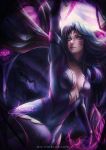 1girl alexandra_mae arm_up black_hair bodysuit breasts cleavage covered_navel facial_mark kai&#039;sa league_of_legends living_clothes medium_breasts patreon_username signature skin_tight tagme violet_eyes 