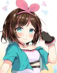  1girl a.i._channel aqua_eyes blush brown_hair hair_ornament highres kizuna_ai looking_at_viewer portrait short_hair smile solo tiguruvurumudo_vuorun upper_body virtual_youtuber 