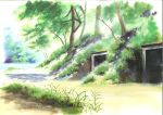  anchoku_0621 calligraphy_brush calligraphy_brush_(medium) commentary_request day forest grass highres nature no_humans original outdoors paintbrush river traditional_media tree watercolor_(medium) 