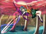  absurdres adapted_costume arrow bow_(weapon) chromatech cupid green_eyes green_hair hat highres huge_filesize komeiji_koishi looking_at_viewer midair quiver sandals skirt sleeveless touhou weapon 