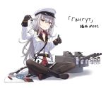  1girl admiral_(kantai_collection) cnm facial_scar gangut_(kantai_collection) grey_hair hibiki_(kantai_collection) highres kantai_collection long_hair orange_eyes scar smile solo tashkent_(kantai_collection) verniy_(kantai_collection) 