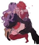  2girls camilla_(fire_emblem_if) closed_eyes commentary couple english_commentary fire_emblem fire_emblem_if heart hinoka_(fire_emblem_if) hug kiss long_hair multiple_girls purple_hair redhead short_hair yuri 