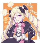  1girl blonde_hair bow drill_hair elise_(fire_emblem_if) european_clothes fire_emblem fire_emblem_if gloves hair_bow hiyori_(rindou66) looking_at_viewer pout solo twin_drills violet_eyes 