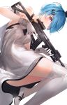  blue_hair blush bra camisole folding_stock girls_frontline gloves gun hair_ornament hair_over_one_eye hairband holding holding_gun holding_weapon kfr looking_at_viewer magazine_(weapon) pink_eyes rifle scope shoes short_hair smile thigh-highs underwear weapon white_background white_gloves zas_m21_(girls_frontline) 