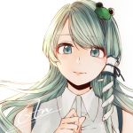  1girl blush collar frog green_eyes green_hair hair_accessories hair_tube kochiya_sanae long_hair smile snake takahata_souta touhou 