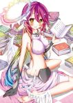  1girl angel_wings blush book breasts commentary_request crop_top earth0 erect_nipples feathered_wings gloves gradient_hair hair_between_eyes halo holding holding_book jibril_(no_game_no_life) large_breasts long_hair looking_at_viewer low_wings magic_circle midriff multicolored_hair no_game_no_life open_book open_mouth pink_hair sideboob sitting smile solo tattoo very_long_hair white_wings wing_ears wings yellow_eyes 
