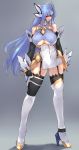  1girl android bare_shoulders blue_hair breasts cleavage_cutout elbow_gloves full_body garter_straps gloves highres huge_breasts kos-mos kos-mos_ver._4 long_hair long_legs looking_at_viewer negresco red_eyes solo thigh-highs very_long_hair xenosaga xenosaga_episode_iii 