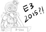  1girl 2015 crown drawfag electronic_entertainment_expo greyscale helmet monochrome neptune_(series) nier_(series) parody podium s-sha shirt tagme 