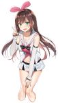  1girl a.i._channel absurdres aqua_eyes blush breasts brown_hair cleavage collarbone eyebrows_visible_through_hair hairband highres kizuna_ai long_hair looking_at_viewer medium_breasts multicolored_hair navel open_mouth pink_hair sabet_(young_ouo) smile solo v 