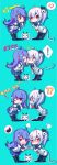  ! 2girls :&lt; ? absurdres bbsucg belt bili_girl_22 bili_girl_33 bilibili_douga black_legwear blue_hair blue_neckwear blue_skirt blush chibi closed_eyes closed_mouth collared_shirt constricted_pupils eggplant eyebrows_visible_through_hair facing_another gloves hair_ornament heart heart_hands heart_hands_duo highres kiss long_hair multiple_girls necktie one_eye_closed open_mouth pantyhose parted_lips play_button red_eyes shirt short_hair short_ponytail side_ponytail skirt smile speech_bubble spoken_exclamation_mark spoken_heart spoken_question_mark tail thigh-highs tongue tongue_out white_gloves white_skirt yuri 