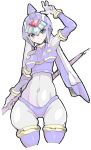  1girl blue breasts girl gynoid helmet leviathan_(megaman) leviathan_(rockman) megaman_zero navel nerd robot rockman spear thick_thighs thirst white_gloves 