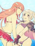  2girls absurdres armor ass bikini blush breasts female_my_unit_(fire_emblem:_kakusei) fire_emblem fire_emblem:_kakusei fire_emblem_heroes hair_ornament highres long_hair looking_at_viewer multiple_girls my_unit_(fire_emblem:_kakusei) navel nishimura_(nianiamu) red_eyes redhead robe smile swimsuit cordelia_(fire_emblem) very_long_hair 