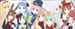  6+girls animal_ears aqua_eyes blonde_hair blue_eyes blue_hair brown_hair commentary_request crown green_eyes green_hair harusame_(kantai_collection) hat kantai_collection kawakaze_(kantai_collection) long_hair multiple_girls murasame_(kantai_collection) one_eye_closed orange_eyes pink_eyes pink_hair red_eyes samidare_(kantai_collection) shigure_(kantai_collection) shiratsuyu_(kantai_collection) smile suzukaze_(kantai_collection) tail umikaze_(kantai_collection) white_hair yamakaze_(kantai_collection) yamamura_umi yuudachi_(kantai_collection) 