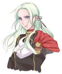  1girl blonde_hair blue_eyes cape cravat edelgard_von_hresvelgr_(fire_emblem) fire_emblem fire_emblem:_three_houses hair_ornament long_hair looking_at_viewer miku1201_fe mole mole_under_mouth simple_background smile solo uniform white_background 