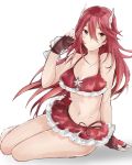  1girl aiueo1234853 bare_shoulders blush collarbone fire_emblem fire_emblem:_kakusei fire_emblem_heroes gloves hair_ornament long_hair lying navel red_eyes red_swimsuit redhead seashell shell shy simple_background solo starfish swimsuit thighs cordelia_(fire_emblem) white_background 