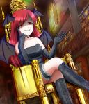  1girl bare_legs black_footwear boots elbow_gloves evening_gloves gloves imp kisaragi_koushi koakuma legs_crossed scarlet_devil_mansion touhou 