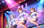  3girls blush brown_eyes brown_hair dress idolmaster idolmaster_cinderella_girls idolmaster_cinderella_girls_starlight_stage long_hair mifune_miyu smile 