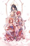  3girls armor black_hair cape cottan666 dress fire_emblem fire_emblem_heroes fire_emblem_if full_body gloves hair_ornament hairband highres hinoka_(fire_emblem_if) jewelry long_hair looking_at_another looking_at_viewer mikoto_(fire_emblem_if) mother_and_daughter multiple_girls open_mouth pink_hair priest red_dress red_eyes red_skirt redhead sakura_(fire_emblem_if) short_hair skirt smile staff thigh-highs white_dress white_gloves zettai_ryouiki 