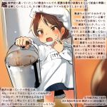  1girl blue_skirt brown_eyes brown_hair bucket colored_pencil_(medium) commentary_request dated holding holding_bucket kantai_collection kirisawa_juuzou long_sleeves name_tag numbered open_mouth pleated_skirt shikinami_(kantai_collection) short_hair skirt solo_focus traditional_media translation_request twitter_username 