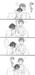  &gt;_&lt; ... 1boy 1girl 4koma =_= blush comic couch couple facial_hair facial_mark flying_sweatdrops greyscale hetero highres hug keith&#039;s_father_(voltron) krolia miyata_(lhr) monochrome open_mouth pointy_ears ribbed_sweater silent_comic sitting smile spoken_ellipsis stubble sweater tears turtleneck turtleneck_sweater voltron:_legendary_defender 
