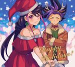  1boy 1girl bracelet choker christmas happy_holidays kurosaki_ruri mikami_(mkm0v0) pink_eyes purple_hair santa_costume santa_hat spiky_hair yu-gi-oh! yu-gi-oh!_arc-v yuu-gi-ou yuu-gi-ou_arc-v yuuto_(yuu-gi-ou_arc-v) 