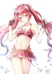  1girl atoatto bikini blush breasts fire_emblem fire_emblem:_kakusei fire_emblem_heroes gloves long_hair navel open_mouth red_eyes redhead selena_(fire_emblem) simple_background smile solo swimsuit twintails white_background 