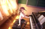  blush browm_hair brown_eyes dress idolmaster idolmaster_cinderella_girls idolmaster_cinderella_girls_starlight_stage long_hair mifune_miyu piano smile 