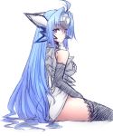  1girl android blue_hair breasts commentary_request cyborg highres himo kos-mos long_hair red_eyes sideboob solo xenosaga 