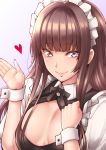  1girl amagami breasts brown_hair cleavage eyebrows_visible_through_hair grey_eyes heart highres kamizaki_risa long_hair looking_at_viewer maid_headdress shouji_nigou small_breasts smile solo wrist_cuffs 