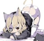  animal_ears ass cat_ears cat_tail character_request commentary copyright_request eyebrows_visible_through_hair eyepatch frilled_legwear hidden_mouth no_shoes panties skull_and_crossbones sumisu_(mondo) tail thick_eyebrows thigh-highs top-down_bottom-up underwear 
