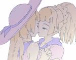  2girls ankea_(a-ramo-do) bangs blonde_hair braid closed_eyes crying face-to-face hat imminent_kiss incoming_kiss kiss lillie_(pokemon) multiple_girls pokemon pokemon_(game) pokemon_sm ponytail school_uniform selfcest simple_background tears white_hat yuri 