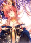  1girl animal_ears bell breasts cleavage closed_eyes collarbone fate/grand_order fate_(series) fox_ears fox_tail hair_ribbon japanese_clothes large_breasts looking_at_viewer multiple_girls off_shoulder pink_hair ribbon solo tail tamamo_(fate)_(all) tamamo_no_mae_(fate) tears yunomitootya 