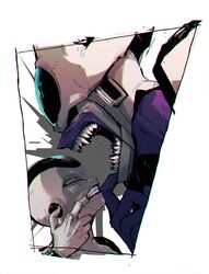  2boys brothers close-up cooler_(dragon_ball) dragon_ball dragonball_z eye_contact face face-to-face frieza kokusoji looking_at_another looking_up male_focus multiple_boys open_mouth red_eyes shaded_face sharp_teeth siblings simple_background teeth upper_body white_background 