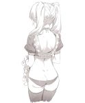  1girl 2l_(2lsize) apron ass blush butt_crack choker copyright_request cowboy_shot dimples_of_venus frill_trim from_behind greyscale highres long_hair monochrome simple_background solo thigh-highs twintails white_background wrist_cuffs 