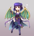  1girl bracelet cape cosplay dragon_wings dress elbow_gloves fire_emblem fire_emblem:_rekka_no_ken fire_emblem:_seima_no_kouseki fire_emblem_heroes full_body gloves grey_background jewelry long_hair mamkute multi-tied_hair myrrh purple_hair side_slit simple_background sksk7r solo thigh-highs twintails ursula_(fire_emblem) ursula_(fire_emblem)_(cosplay) wings 