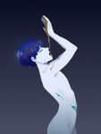  1other androgynous artist_request bangs blue_hair blunt_bangs closed_eyes colored_eyelashes crack cracked dark_background drinking gem gold highres houseki_no_kuni nude phosphophyllite phosphophyllite_(ll) short_hair solo sparkle spoilers white_skin 