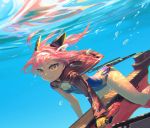  1girl ahoge azur_lane bubble competition_swimsuit hair_ornament highres jacket one-piece_swimsuit pink_hair rias-coast swimsuit u-81_(azur_lane) underwater yellow_eyes 