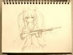  1girl ? battle_rifle bm59_mk4 confused girls_frontline gun hair_ribbon highres holding holding_weapon m14 m14_(girls_frontline) military ribbon rifle school_uniform serafuku sketch solo traditional_media twintails uniform weapon yun 