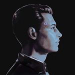 1boy android black_background close-up connor_(detroit) detroit:_become_human expressionless face highres ilya_kuvshinov jacket male_focus open_clothes open_jacket profile solo spot_color 