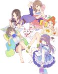  5girls arai_minamo artist_request bag bare_shoulders barefoot belt black_hair black_shirt blue_bow blue_dress blue_eyes blue_hairband blue_neckwear blue_pillow blush body_blush book book_on_lap bookmark bow bowtie bracelet breasts brown_belt brown_earrings brown_eyes camera cat cat_pillow cup dress dress_bow drinking_glass earrings eating enishi_(himote_house) eyebrows_visible_through_hair eyes_visible_through_hair flower food food_on_face frilled_dress frills game_console gradient_eyes green_eyes green_hairband green_hoodie green_jacket green_legwear green_pillow grey_eyes grey_shorts hair_bun hair_flower hair_ornament hair_over_shoulder hairband hand_on_own_cheek handbag himote_house himote_kinami himote_kokoro himote_tokiyo holding holding_camera holding_controller holding_drinking_glass holding_mirror hongou_tae hood hooded_jacket jacket jewelry key_visual knees_together_feet_apart large_breasts layered_dress legs_up light_brown_hair long_hair looking_at_viewer low_twintails lying map medium_breasts mole mole_under_eye multicolored multicolored_eyes multicolored_hair multiple_girls necklace off_shoulder official_art on_back on_stomach open_mouth orange_eyes orange_hair orange_juice orange_neckwear orange_skirt pants pantyhose parted_lips pink_dress polka_dot_pillow print_dress print_hairband print_legwear puffy_short_sleeves puffy_sleeves purple_dress purple_hair purple_pants shiny shiny_hair shirt short_hair short_shorts short_sleeves short_twintails shorts sitting skirt smile socks streaked_hair striped striped_pillow striped_shirt thick_eyebrows tongue transparent_background twintails vertical-striped_pillow vertical-striped_shorts vertical_stripes white_cat white_frills white_legwear white_shirt yellow_eyes yokozuwari 